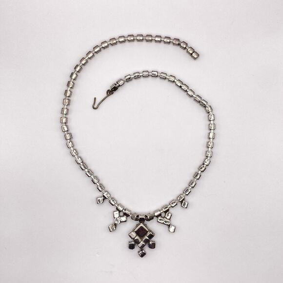 Vintage Art Deco Style Blue Prong Set Crystal Glass Necklace 16" - Picture 9 of 11